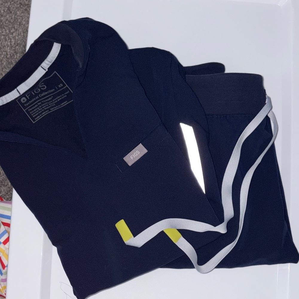 Figs Dark Blue Scrub Set with Reflective Detail
